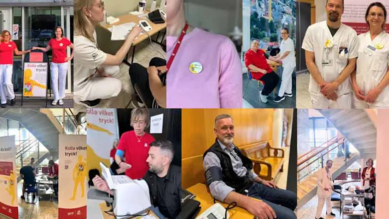 kollage med bilder från blodtycksmätning på olika sjukhus i skåne